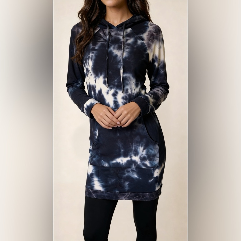 T.J.Maxx Navy and White Tie-Dye Hoodie Dress